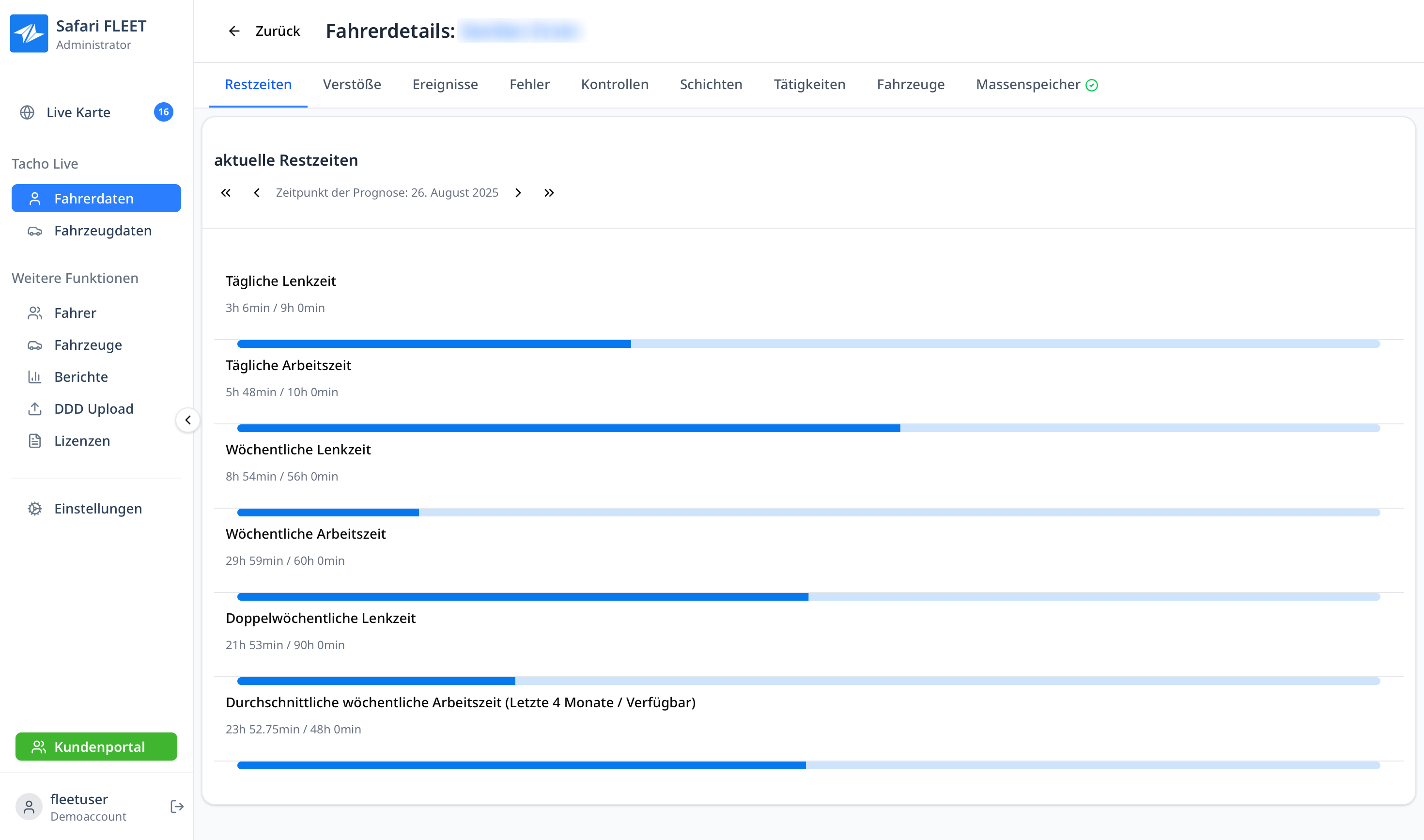 Tachograph Restzeiten-Überwachung - Intuitive Anzeige aller Lenkzeiten