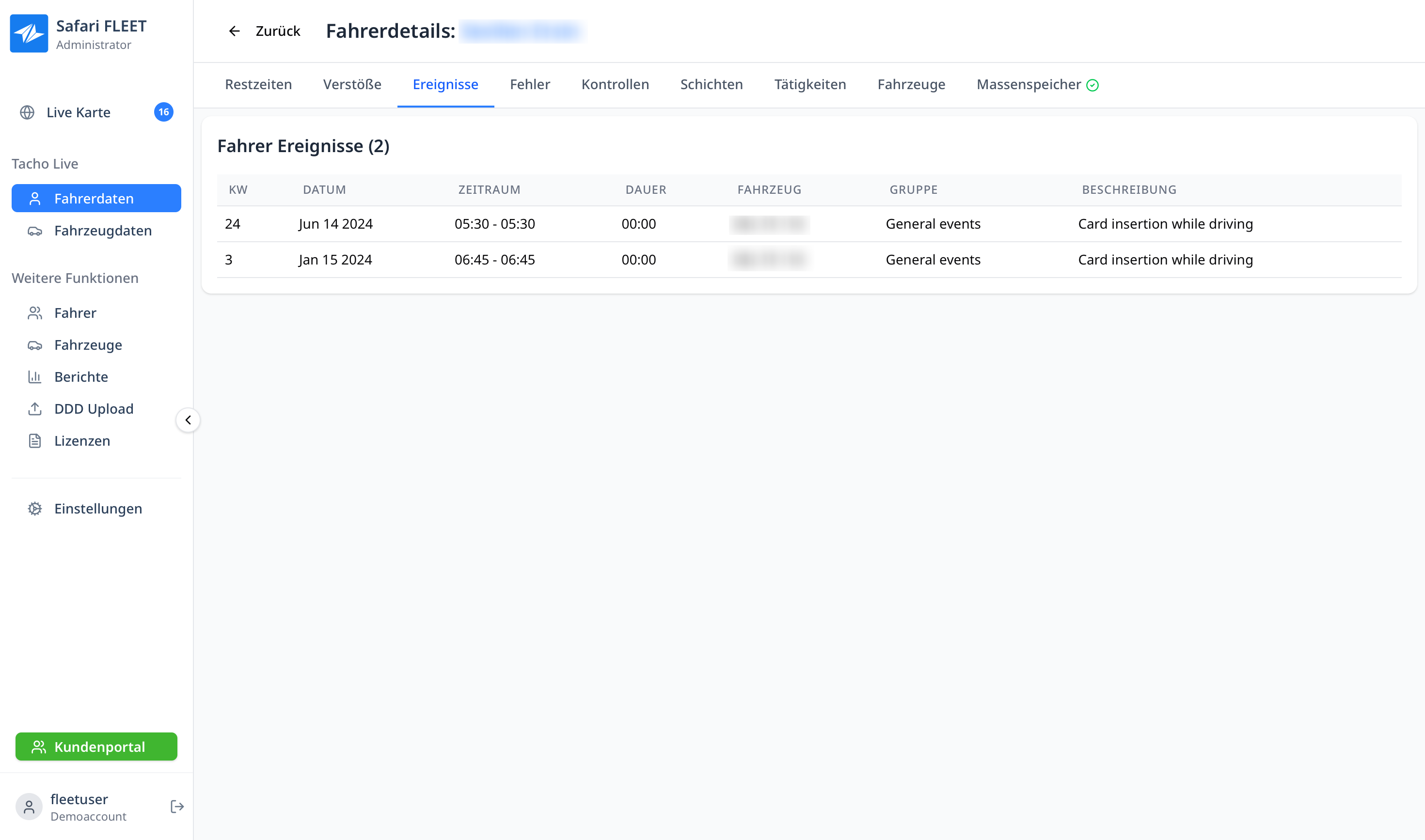 Tachograph Ereignisse - Automatische Erkennung von Unregelmäßigkeiten
