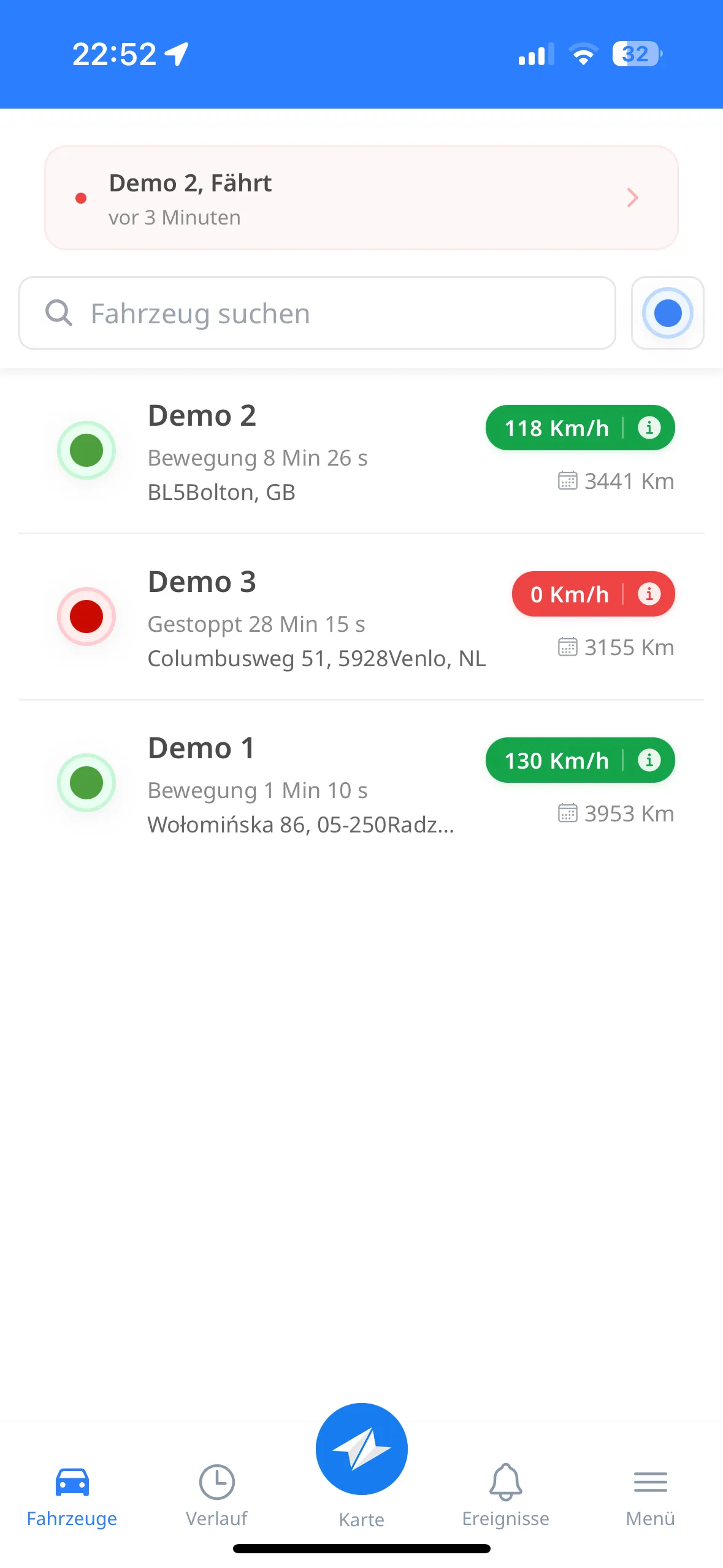 Safari GPS Fahrzeugortungs-App - Bildschirm 1
