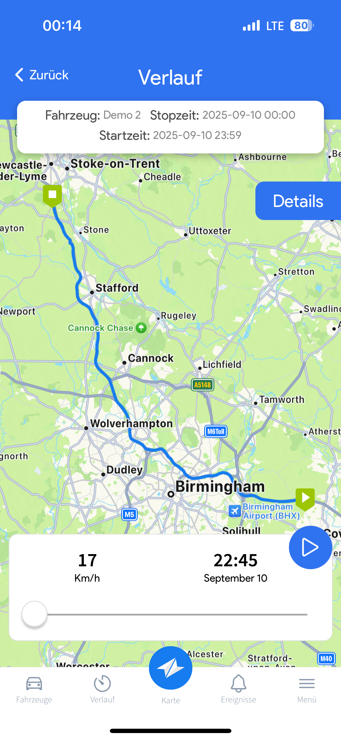 Safari GPS Fahrzeugortungs-App - Kartenansicht